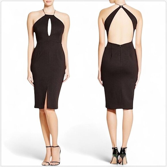 N / Nicholas Black Ponti Rouleau Dress Halter Slit Keyhole Bodycon Sheath Size 0 - Picture 1 of 8